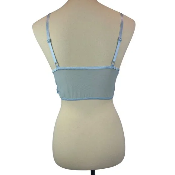 Blue Floral Embroidered Mesh Crop Bralette Adjustable Straps Size S - Picture 4 of 9